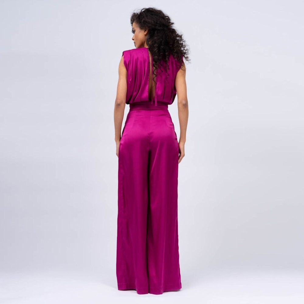 NWT BLUZAT Fuchsia Maxi Draped Jumpsuit Size XS - Picture 2 of 14